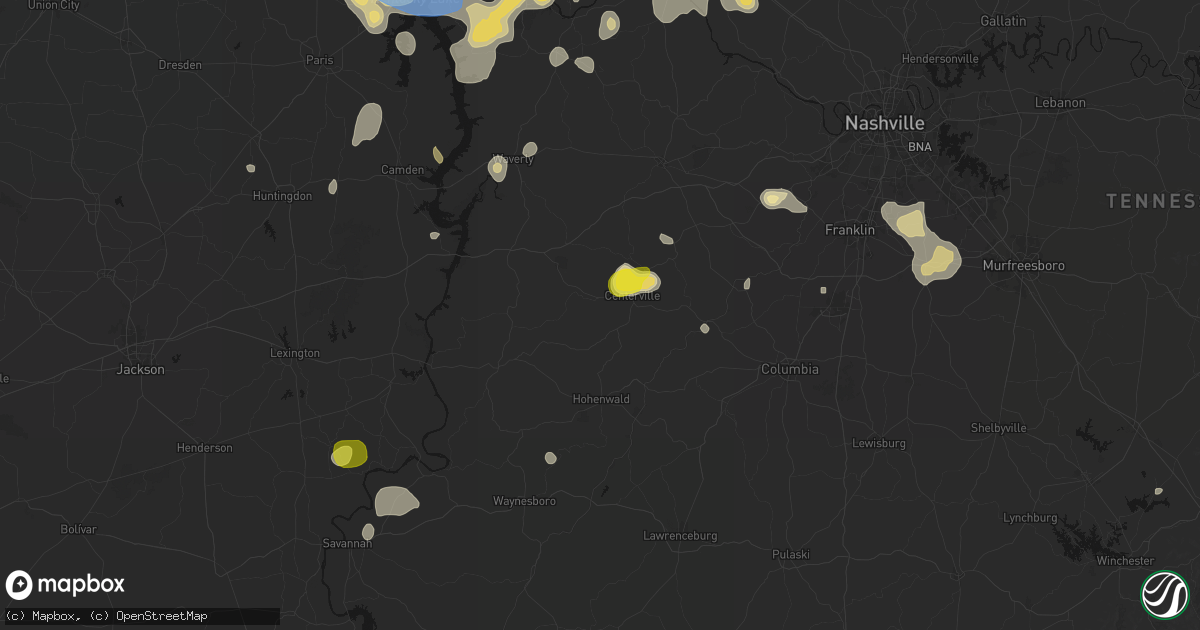 Hail map in Centerville, TN on July 2, 2026