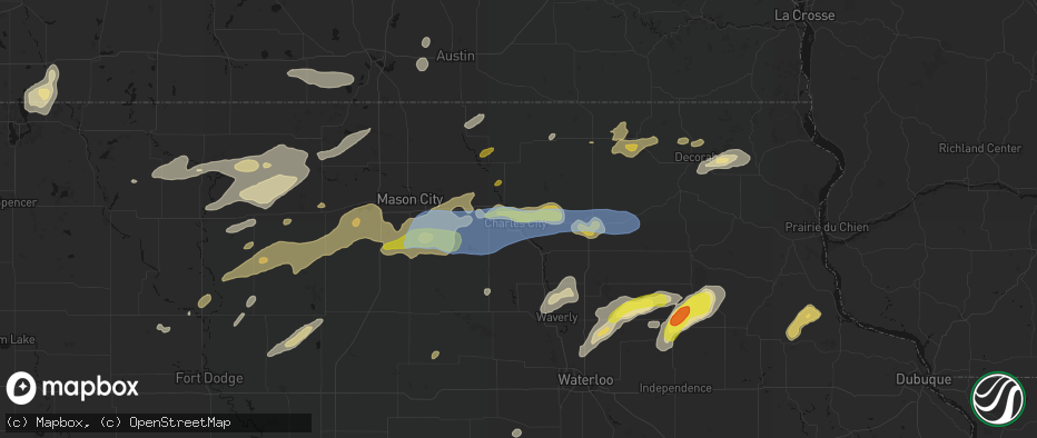 Hail map in Charles City, IA on July 2, 2026