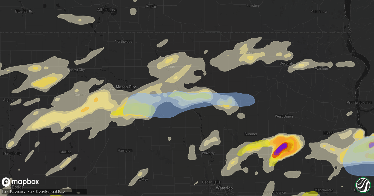 Hail map in Charles City, IA on July 2, 2026