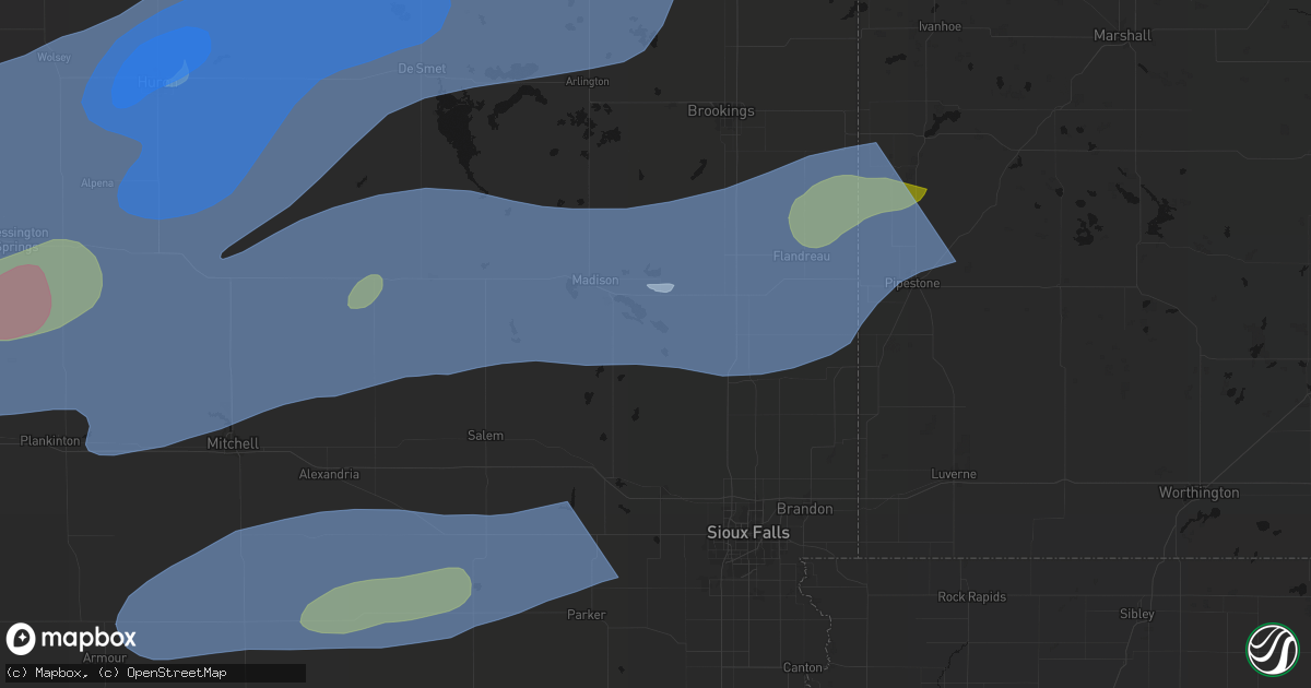 Hail map in Chester, SD on July 2, 2026