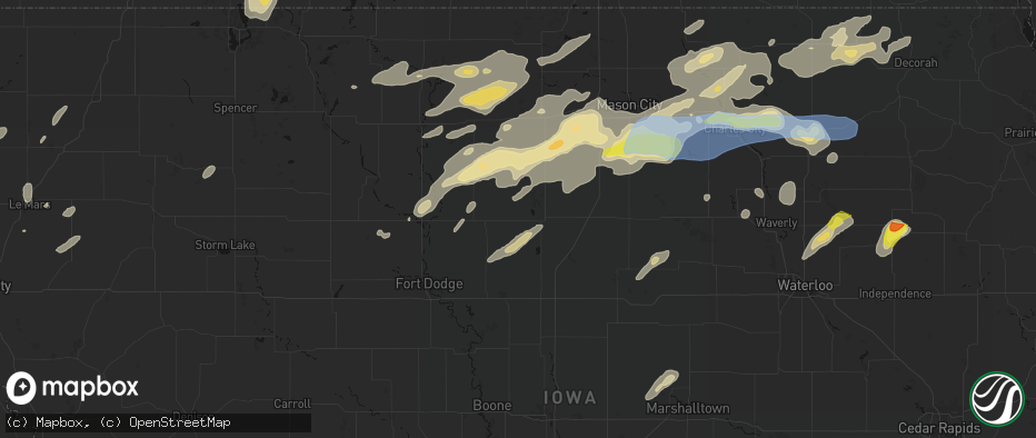 Hail map in Clarion, IA on July 2, 2026