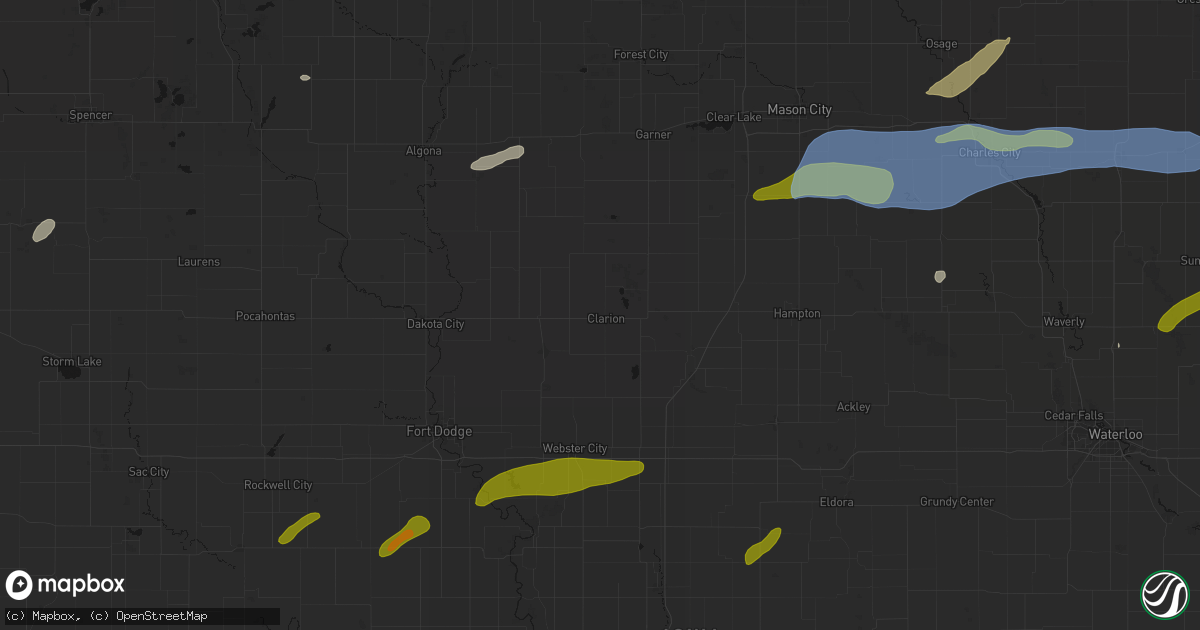 Hail map in Clarion, IA on July 2, 2026