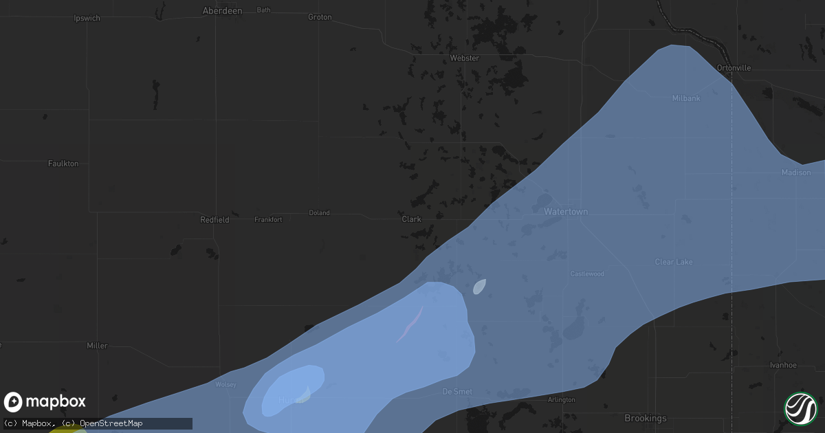 Hail map in Clark, SD on July 2, 2026