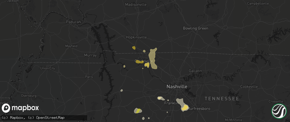Hail map in Clarksville, TN on July 2, 2026
