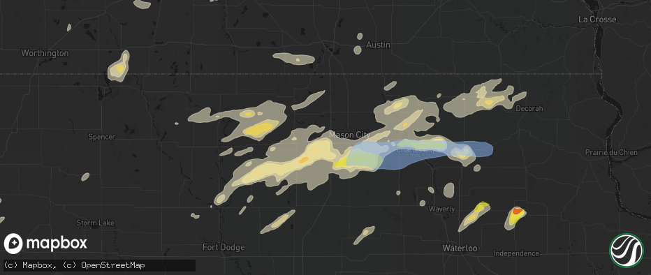 Hail map in Clear Lake, IA on July 2, 2026