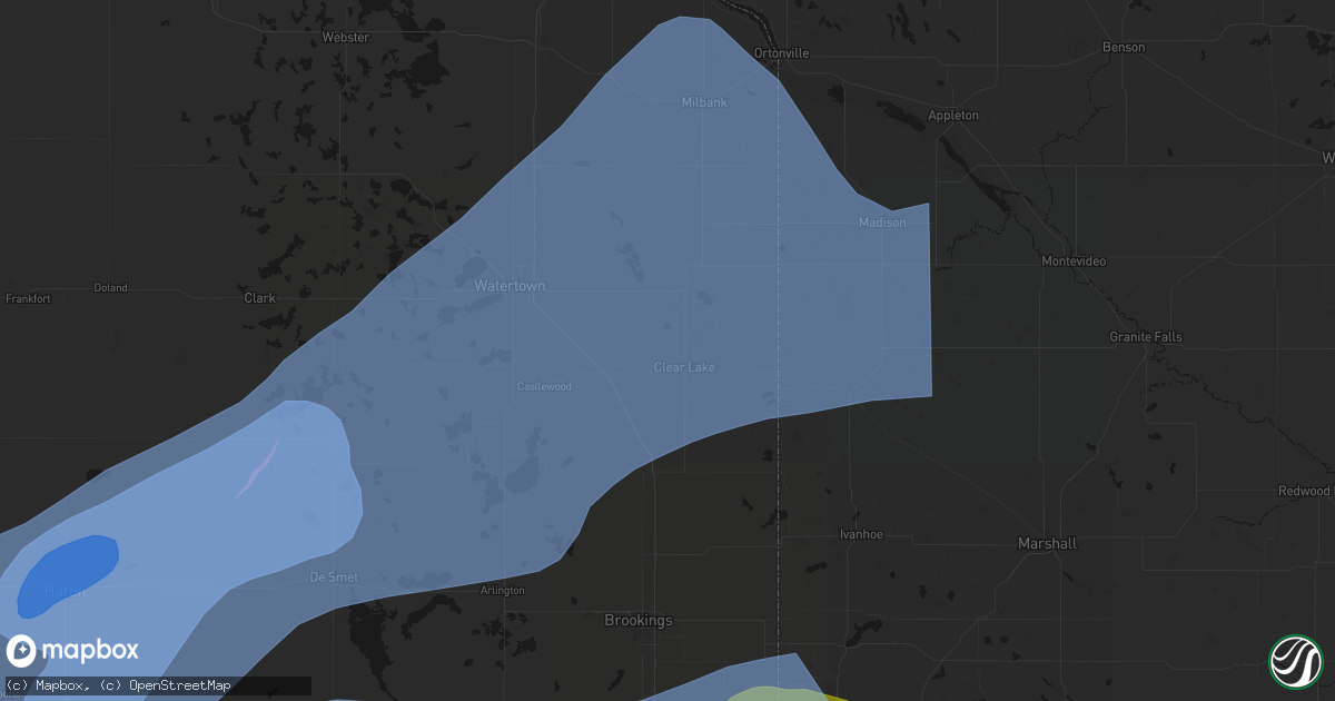 Hail map in Clear Lake, SD on July 2, 2026