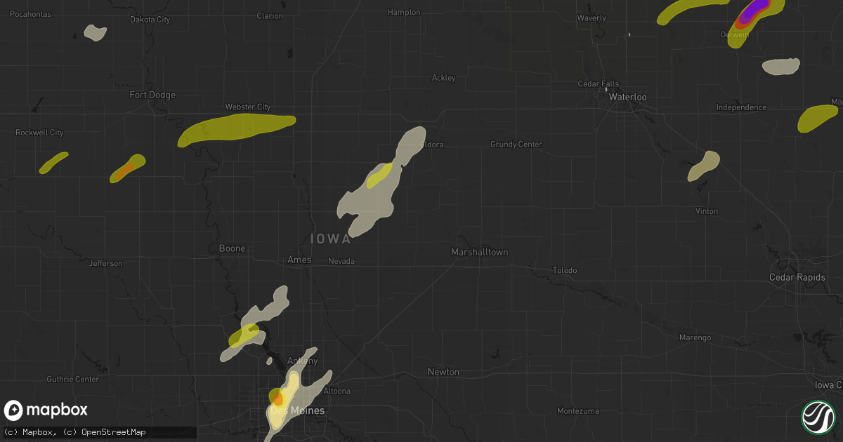 Hail map in Clemons, IA on July 2, 2026