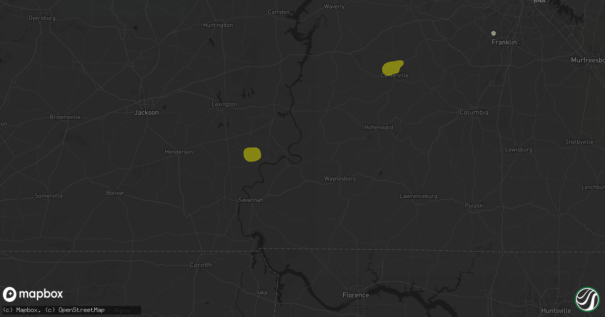 Hail map in Clifton, TN on July 2, 2026