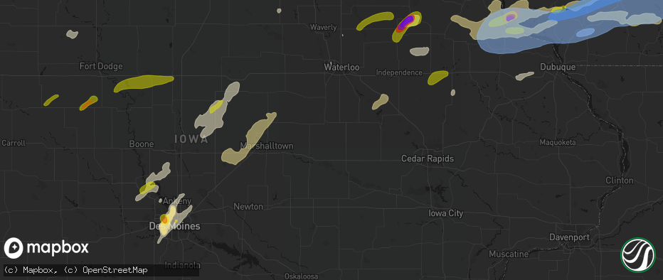 Hail map in Clutier, IA on July 2, 2026