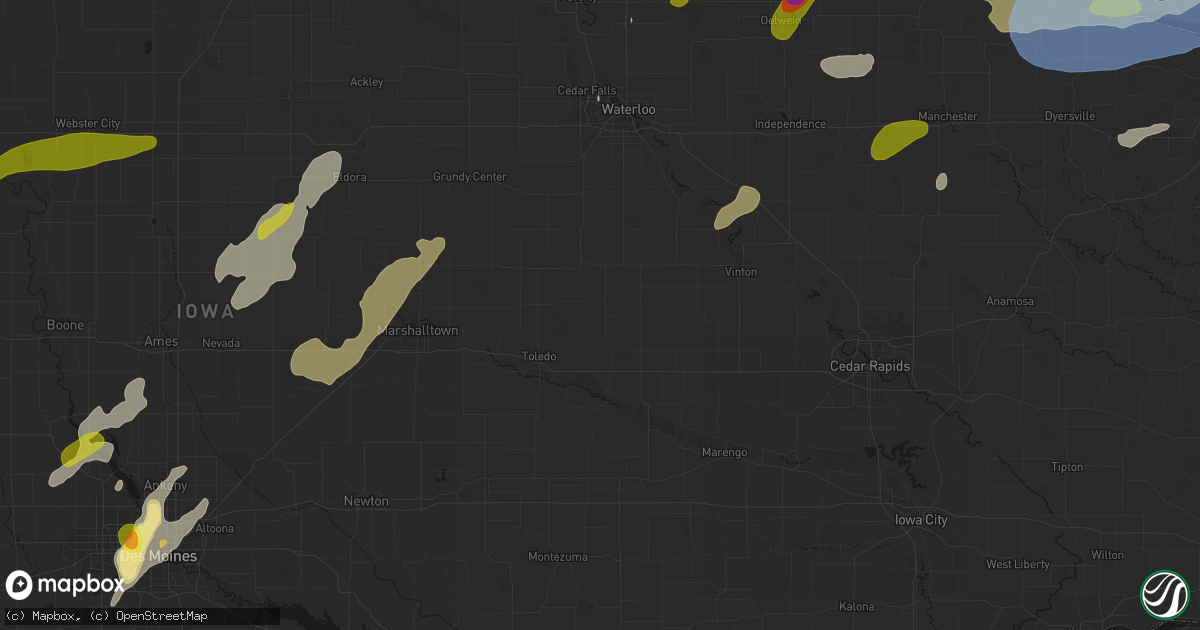 Hail map in Clutier, IA on July 2, 2026