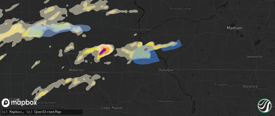 Hail map in Colesburg, IA on July 2, 2026