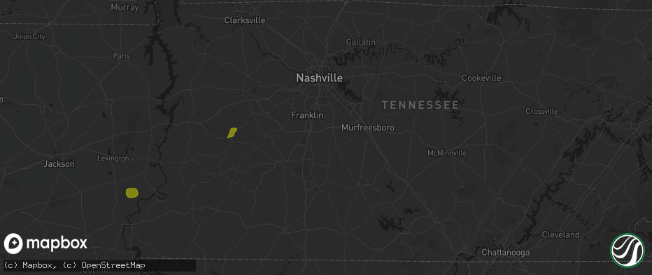 Hail map in College Grove, TN on July 2, 2026