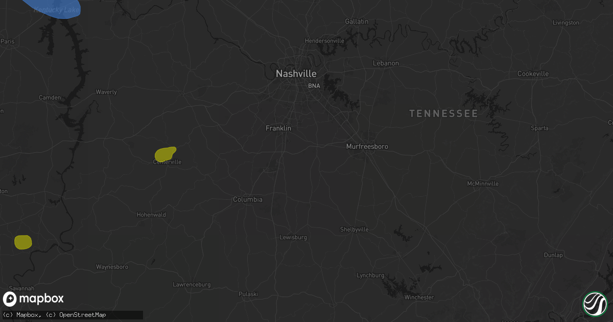 Hail map in College Grove, TN on July 2, 2026