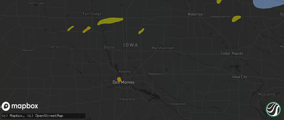 Hail map in Collins, IA on July 2, 2026