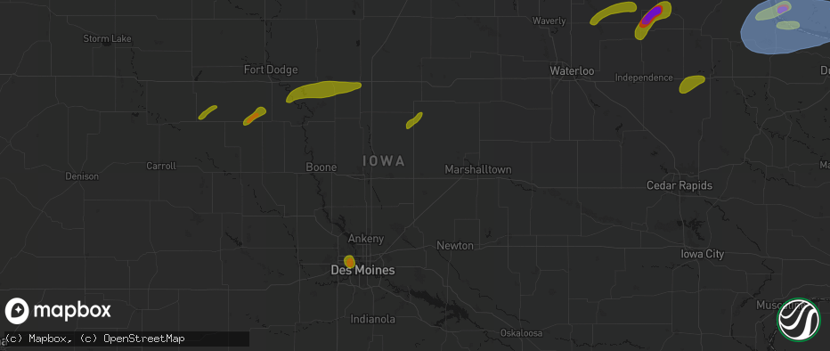 Hail map in Colo, IA on July 2, 2026