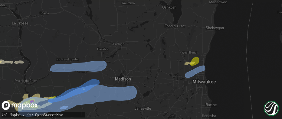 Hail map in Columbus, WI on July 2, 2026