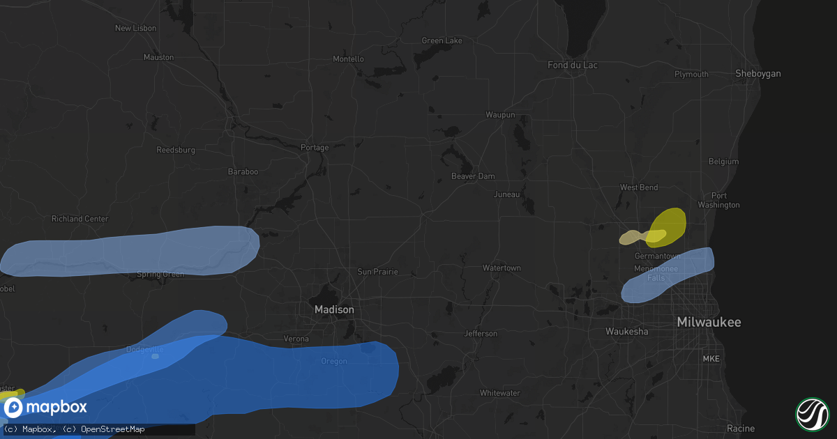 Hail map in Columbus, WI on July 2, 2026