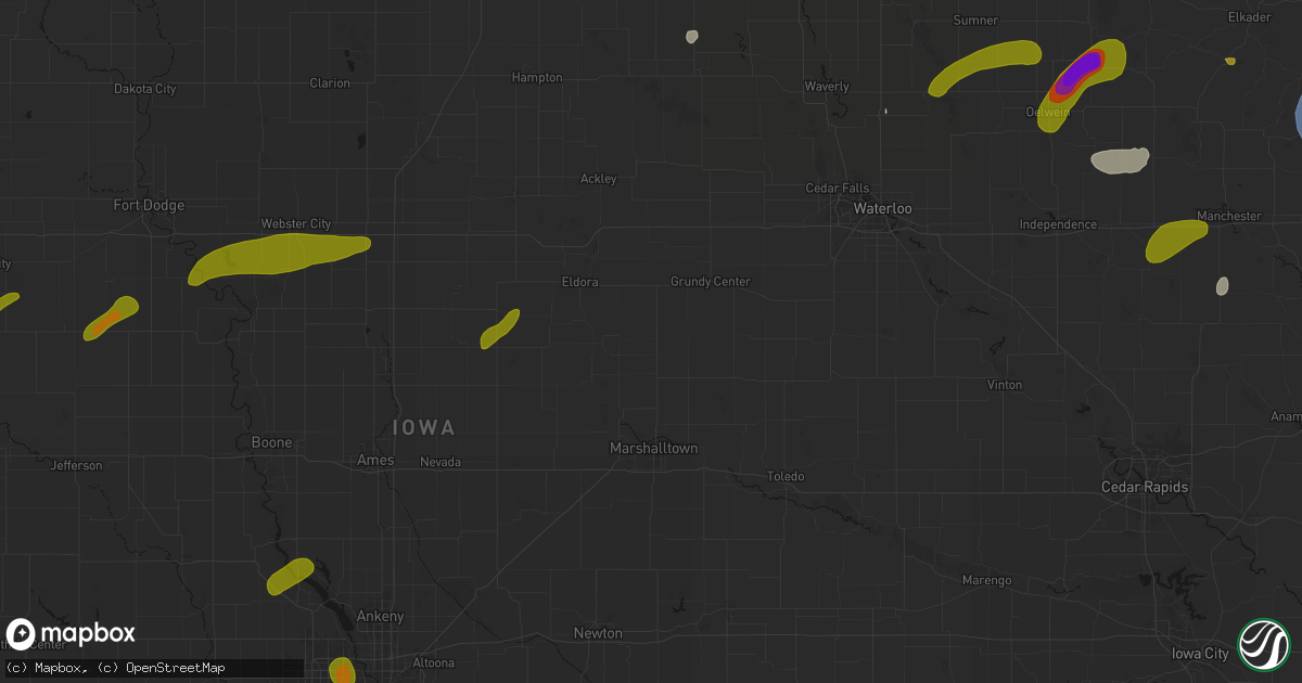 Hail map in Conrad, IA on July 2, 2026