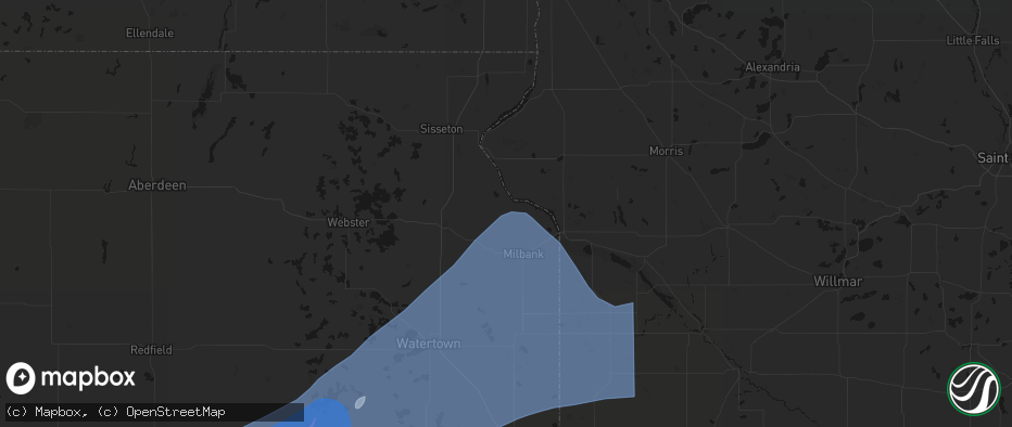 Hail map in Corona, SD on July 2, 2026