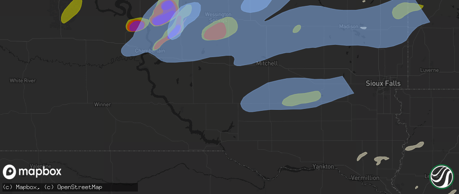 Hail map in Corsica, SD on July 2, 2026