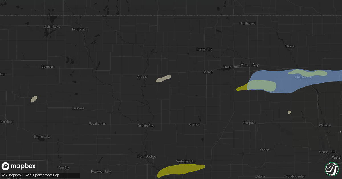 Hail map in Corwith, IA on July 2, 2026