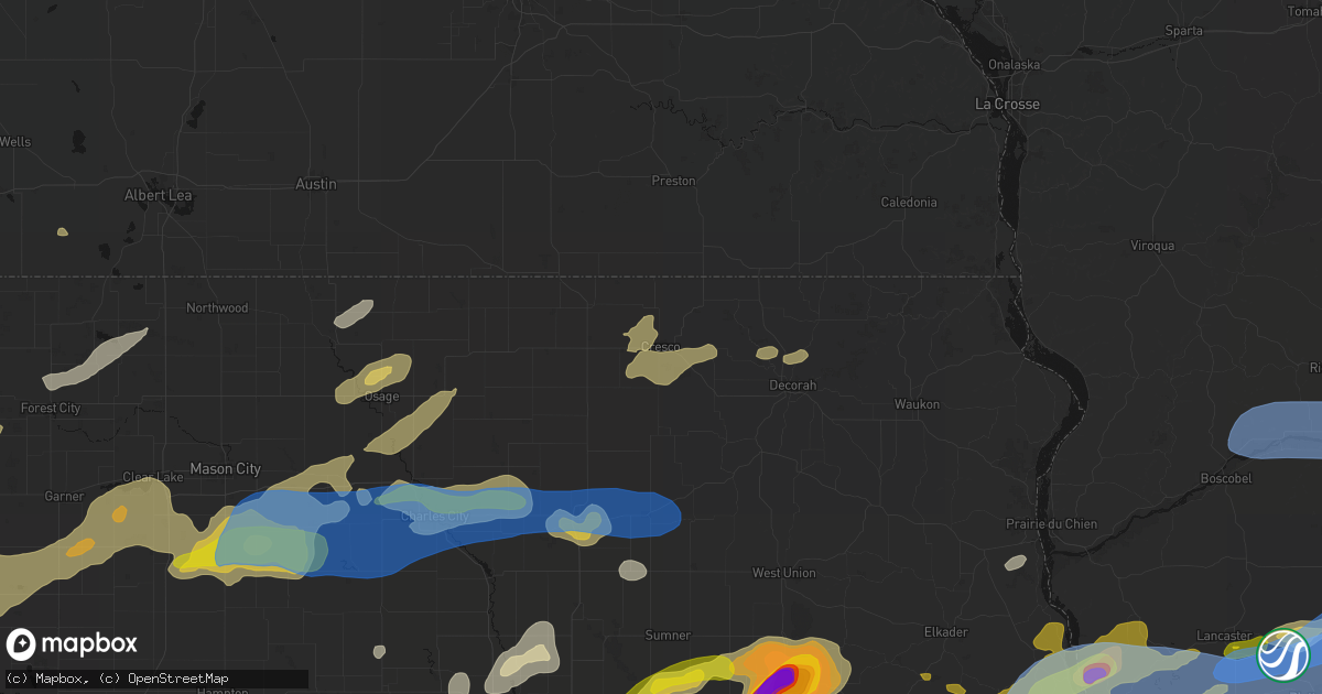 Hail map in Cresco, IA on July 2, 2026