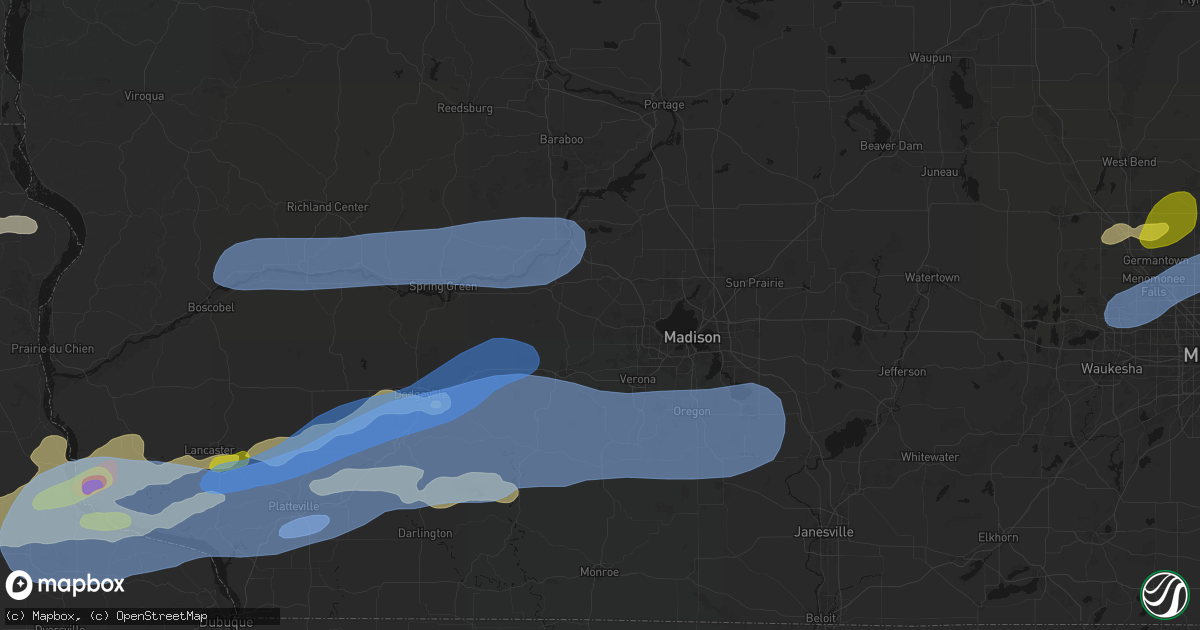 Hail map in Cross Plains, WI on July 2, 2026