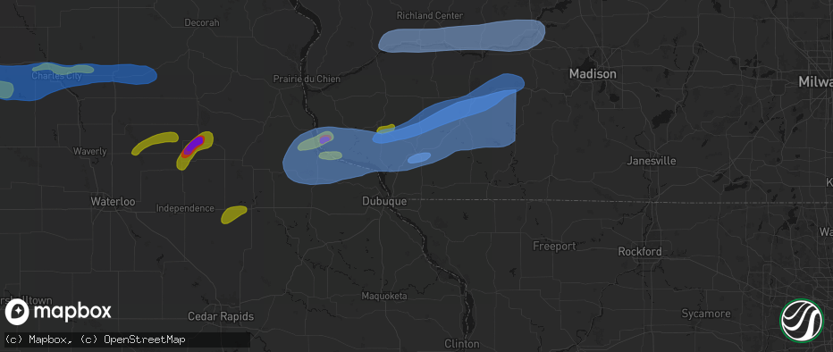 Hail map in Cuba City, WI on July 2, 2026