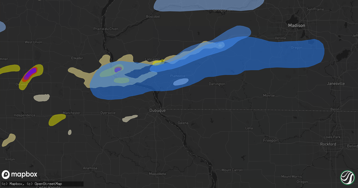 Hail map in Cuba City, WI on July 2, 2026