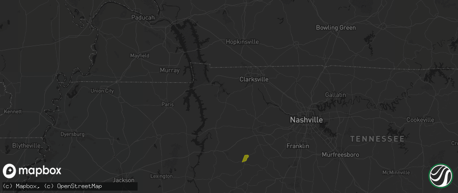 Hail map in Cumberland City, TN on July 2, 2026