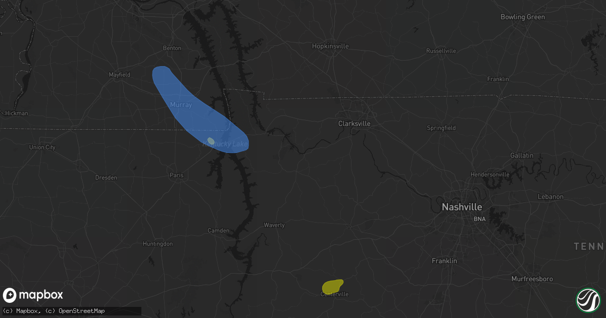 Hail map in Cumberland City, TN on July 2, 2026