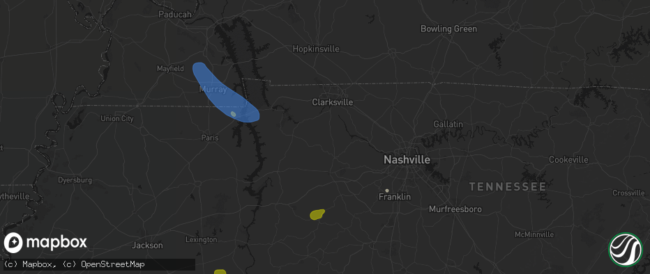 Hail map in Cumberland Furnace, TN on July 2, 2026