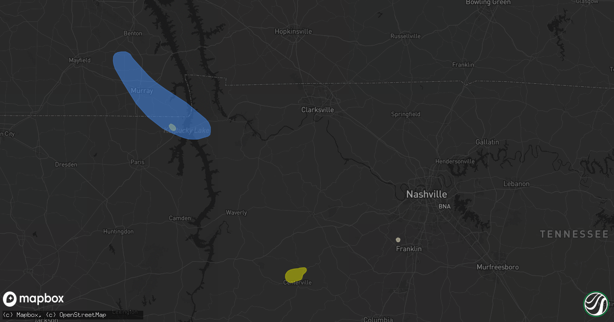Hail map in Cumberland Furnace, TN on July 2, 2026