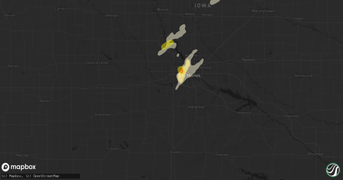 Hail map in Cumming, IA on July 2, 2026