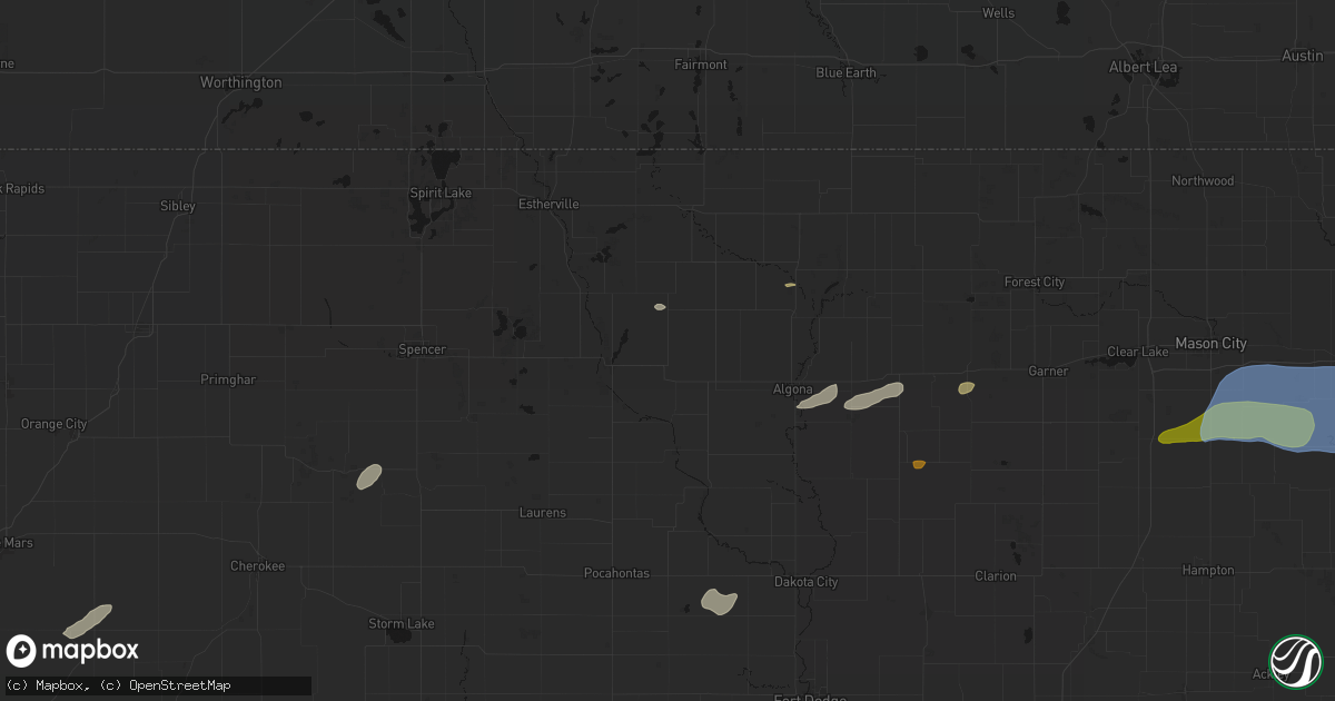 Hail map in Cylinder, IA on July 2, 2026