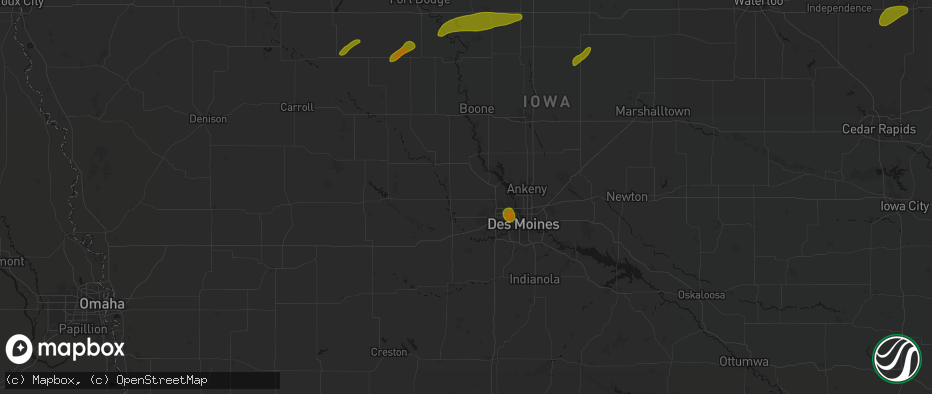 Hail map in Dallas Center, IA on July 2, 2026