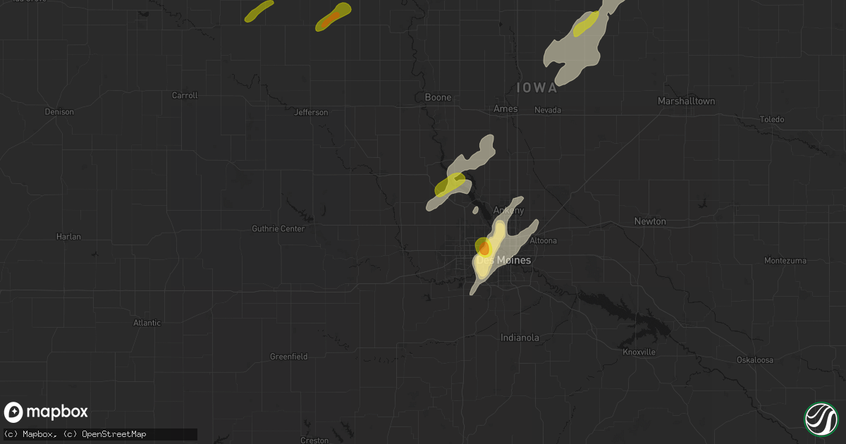 Hail map in Dallas Center, IA on July 2, 2026