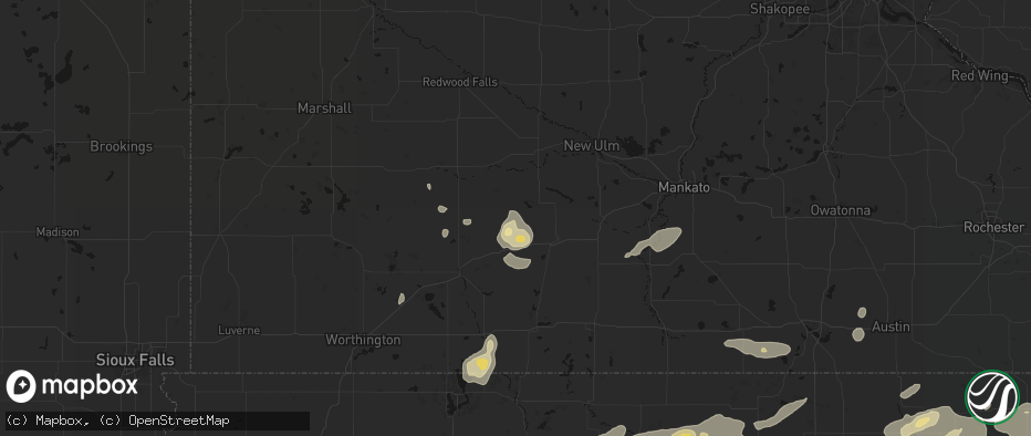 Hail map in Darfur, MN on July 2, 2026