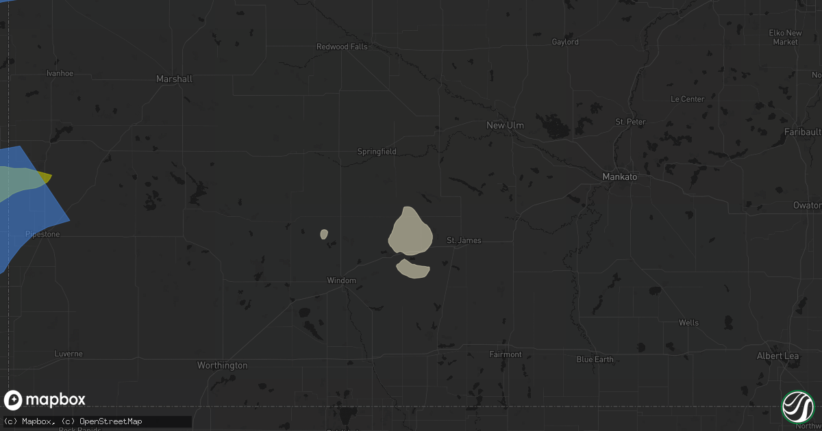Hail map in Darfur, MN on July 2, 2026