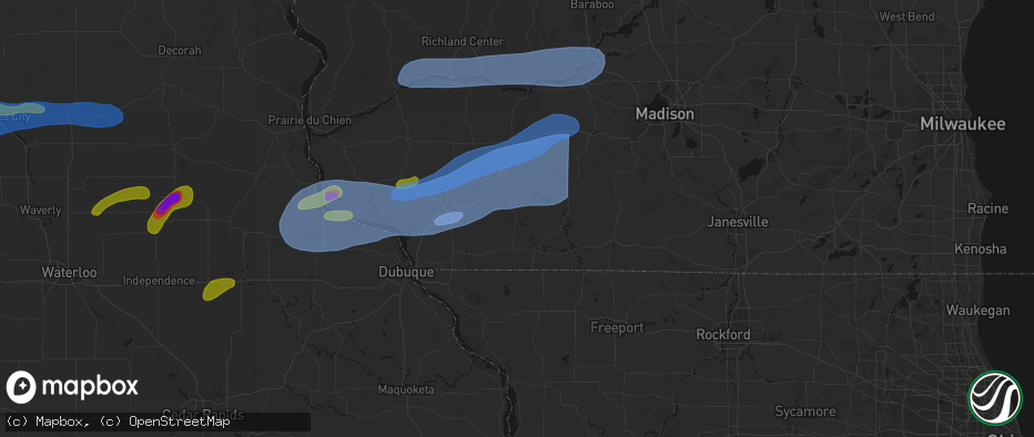 Hail map in Darlington, WI on July 2, 2026