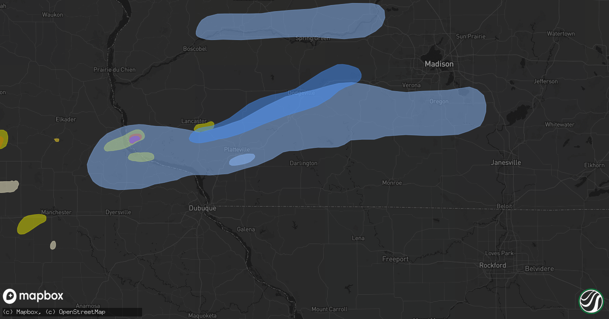 Hail map in Darlington, WI on July 2, 2026