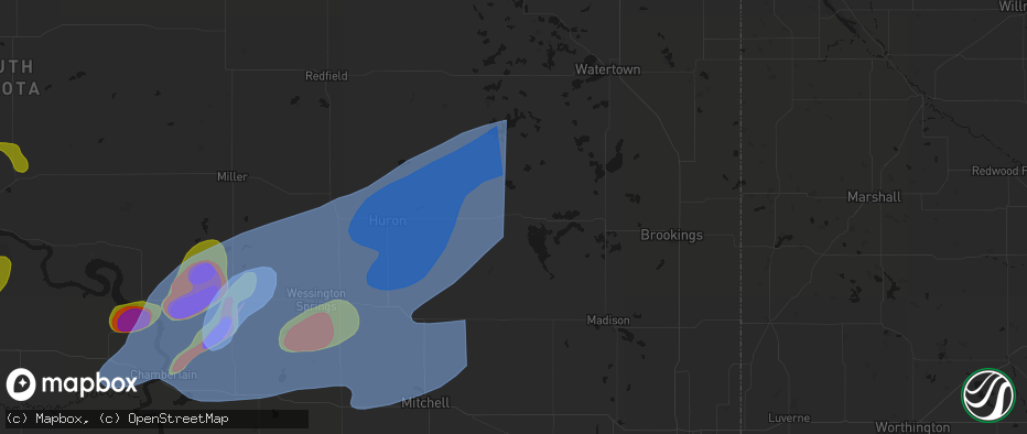 Hail map in De Smet, SD on July 2, 2026