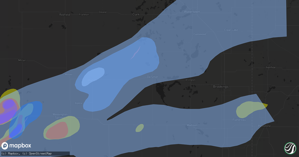 Hail map in De Smet, SD on July 2, 2026
