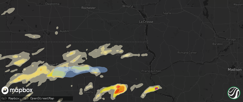 Hail map in Decorah, IA on July 2, 2026