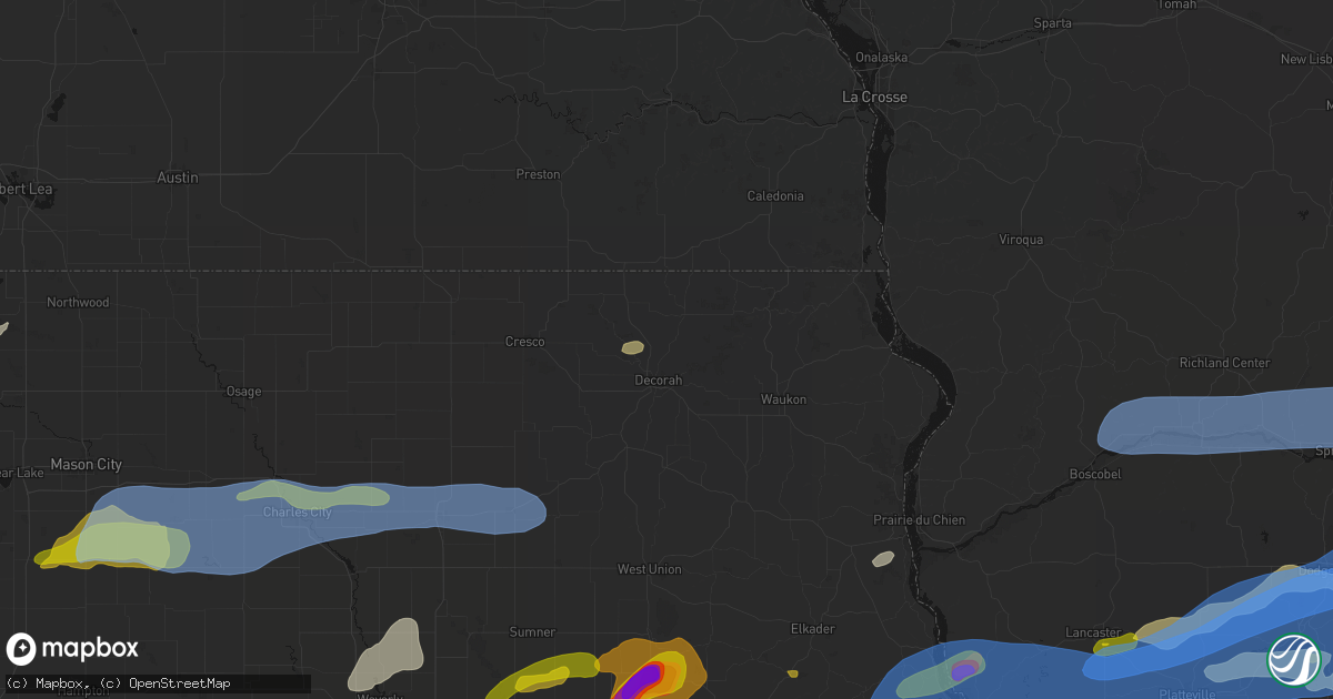 Hail map in Decorah, IA on July 2, 2026