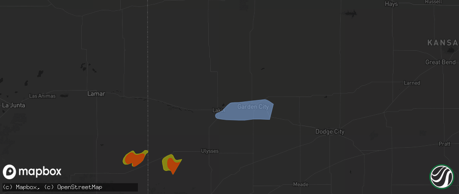Hail map in Deerfield, KS on July 2, 2026