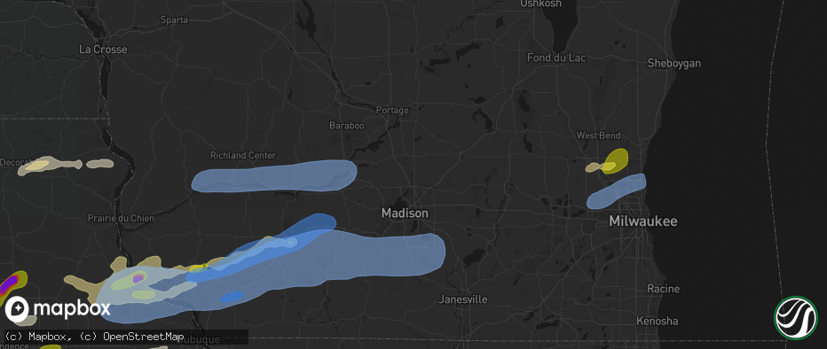 Hail map in Deforest, WI on July 2, 2026