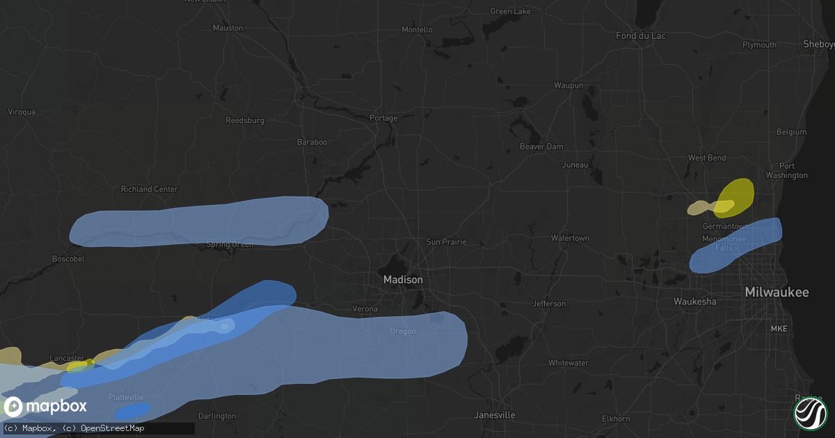 Hail map in Deforest, WI on July 2, 2026