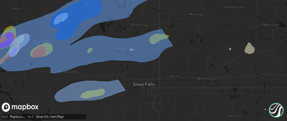 Hail map in Dell Rapids, SD on July 2, 2026