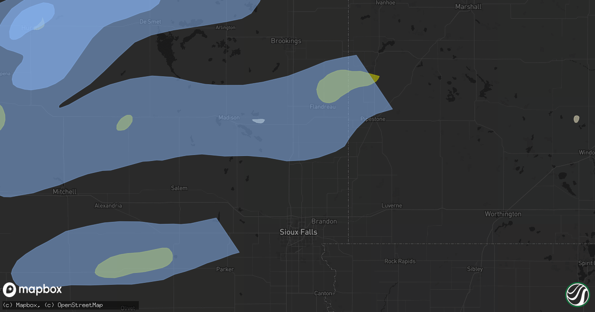 Hail map in Dell Rapids, SD on July 2, 2026